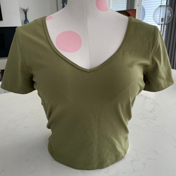 Lululemon Align SS Crop Nulu T Shirt Top Athletic Activewear Bronze Green Sz 8 - Picture 2 of 13